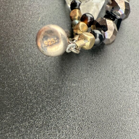 Multistrand Rutile Quartz & Glass Bead Bracelet 925 Sterling Silver Toggle Clasp - Picture 6 of 8